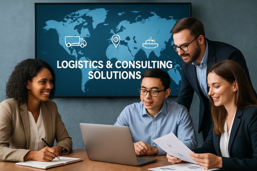 Business professionals collaborating on logistics and consulting solutions Business professionals collaborating on logistics and consulting solutions